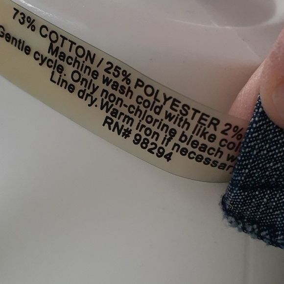 Onque shacket blue denim shirt jacket s m green trim blazer top lagenlook casual - Picture 8 of 8